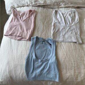 Garage Set of Three Ribbed Tank Tops - Pink, White, and Blue
